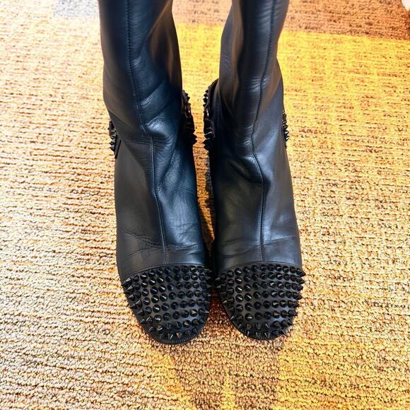 Christian Louboutin Egoutina Tall Riding Boots spiked stud black leather pull-on - Picture 8 of 15